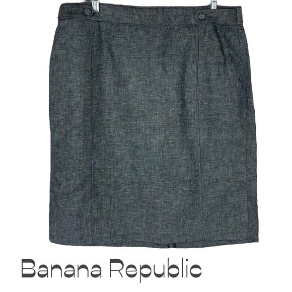 Banana Republic Black White Linen Blend Academia Office Skirt NWT Size 14 - Picture 1 of 13